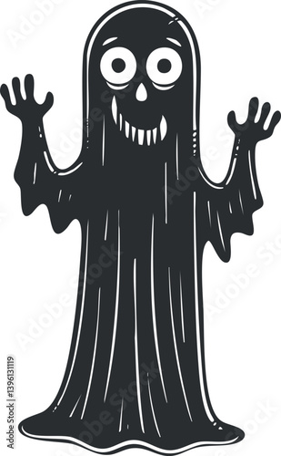 A playful cartoon ghost character with a spooky yet humorous expression perfect for Halloween themes.