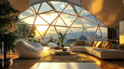 Obraz na płótnie Twilight Retreat: Geodesic Dome House Interior at Dusk
w salonie