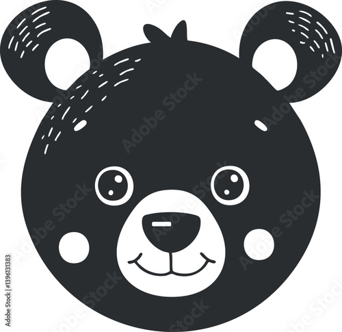 A cute cartoon bear face illustration featuring a friendly expression and simple design.