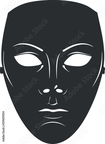 A minimalist black mask illustration representing emotions and theatrical expression in art.