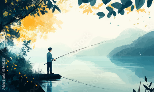 A man is fishing with a fishing rod