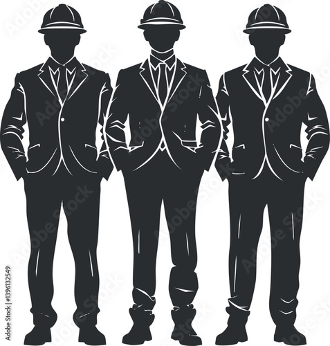 Three confident men in suits standing together showcasing professionalism and style.