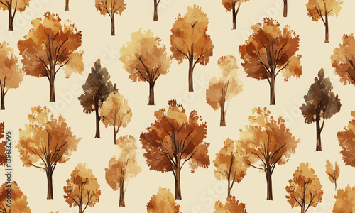 A pattern of trees with brown trunks and brown leaves