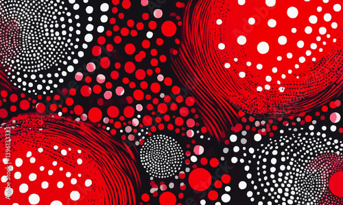 A red and black abstract pattern with a lot of dots