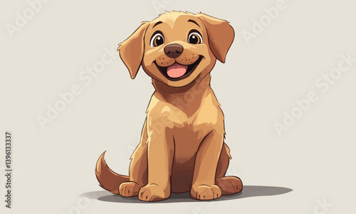 A joyful brown puppy sitting down with an enthusiastic smile.