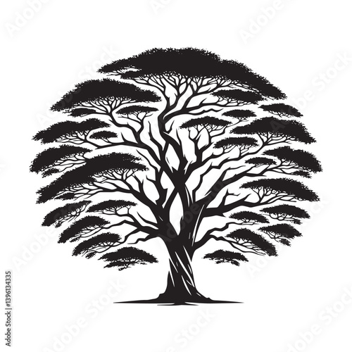 Ebony Tree Vector Silhouette, Elegant Nature Tree Outline, Exotic Hardwood Clipart for Wall Art, Logos, Stickers, Apparel, Digital Prints, Crafts, Posters, and Home Decor.