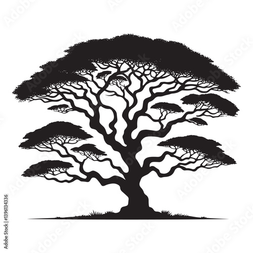 Ebony Tree Vector Silhouette, Elegant Nature Tree Outline, Exotic Hardwood Clipart for Wall Art, Logos, Stickers, Apparel, Digital Prints, Crafts, Posters, and Home Decor.
