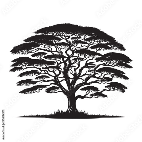 Ebony Tree Vector Silhouette, Elegant Nature Tree Outline, Exotic Hardwood Clipart for Wall Art, Logos, Stickers, Apparel, Digital Prints, Crafts, Posters, and Home Decor.