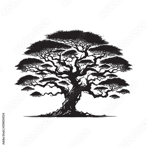 Ebony Tree Vector Silhouette, Elegant Nature Tree Outline, Exotic Hardwood Clipart for Wall Art, Logos, Stickers, Apparel, Digital Prints, Crafts, Posters, and Home Decor.