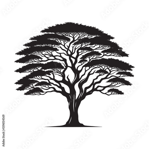 Ebony Tree Vector Silhouette, Elegant Nature Tree Outline, Exotic Hardwood Clipart for Wall Art, Logos, Stickers, Apparel, Digital Prints, Crafts, Posters, and Home Decor.