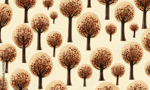 A pattern of trees with brown trunks and brown leaves