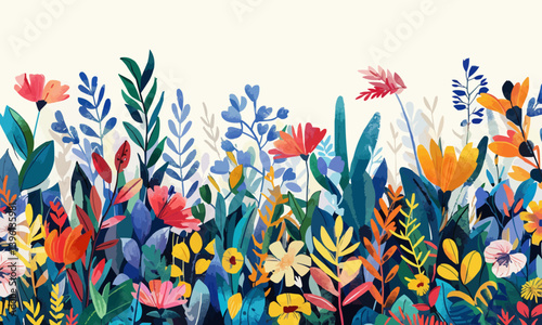 A vibrant panorama of stylized wildflowers and flora, artfully illustrated to bring a natural and artistic touch to any space.