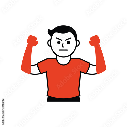 Raging Man Doodle Style Clenched Fist Vector Scene
