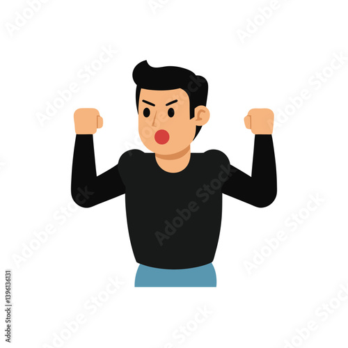 Furious Man Clenches Fists Vector Cartoon Art