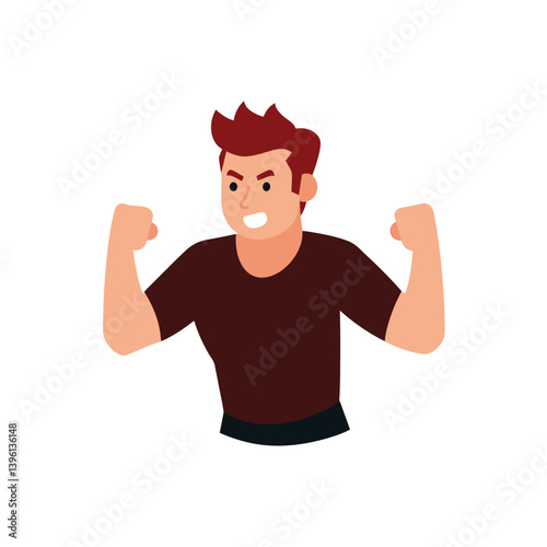 Angry Man Clenching Fists Flat Vector Illustration