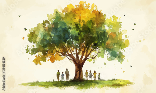 A watercolor illustration of a family tree.
