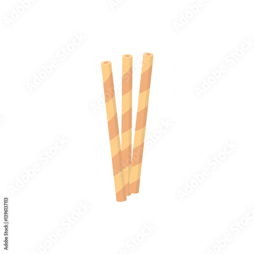 Rolled wafer sticks. Crispy dessert, sugar snack. Vector illustration