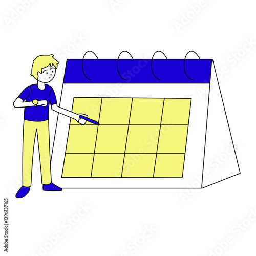 illustration of a person showing a schedule on a calendar