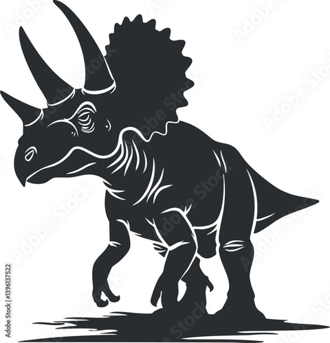 A playful cartoon illustration of a triceratops dinosaur in a whimsical style