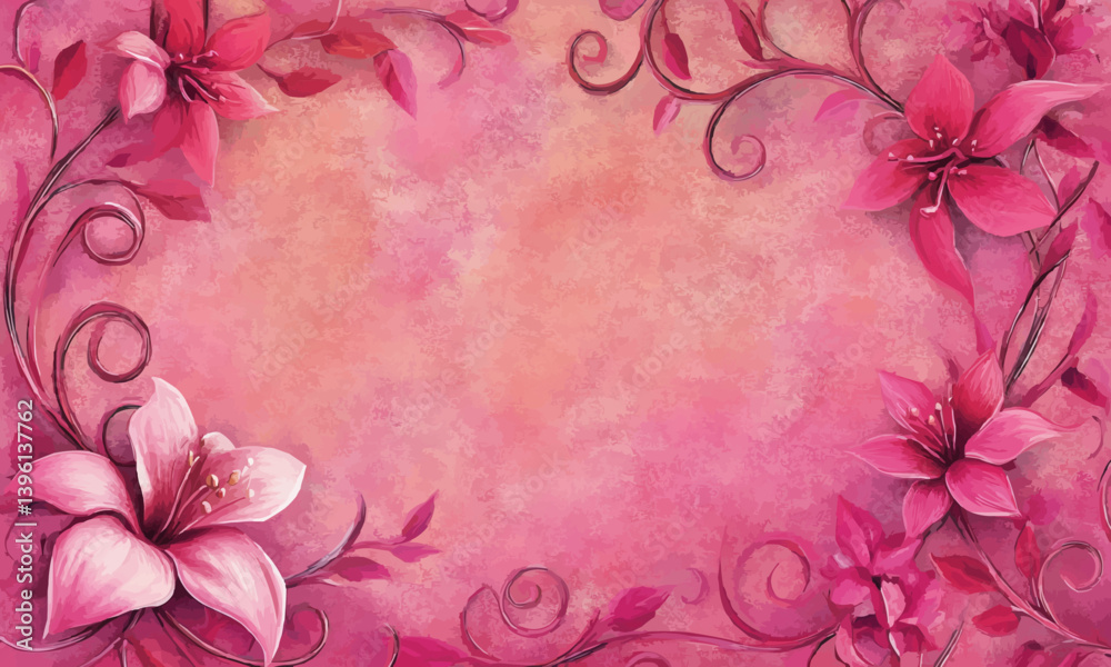 A vibrant pink floral border design, with swirling vines and blossoms framing the edges, creating a cheerful and elegant look. A vibrant pink floral border design, with swirling vines and blossoms framing the edges, creating a cheerful and elegant look.