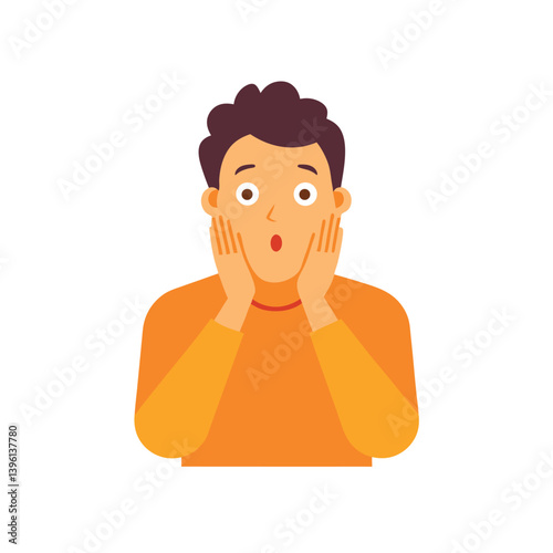 Surprised Man Holding Cheeks Cartoon Vector Art