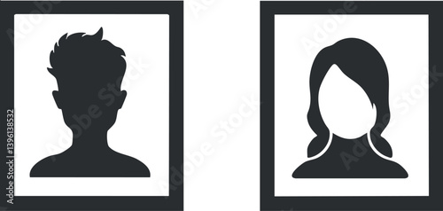 Two abstract silhouettes representing male and female profiles in a minimalist style.
