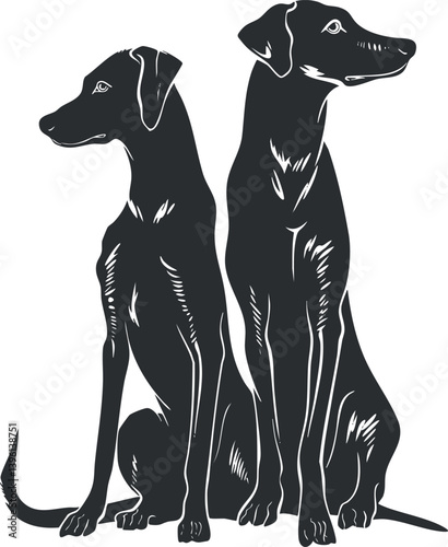 A stylish silhouette illustration of two dogs sitting together, showcasing loyalty and companionship.