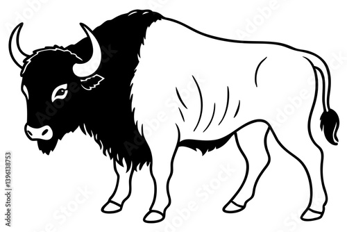 buffalo silhouette line art vector illustration