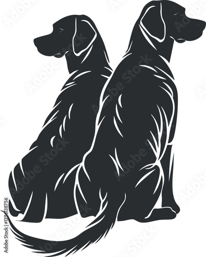 Two silhouettes of dogs sitting closely together showcasing companionship and loyalty.