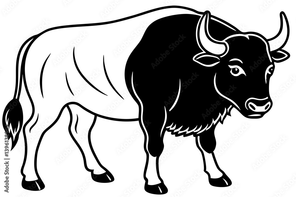 Fototapeta premium buffalo silhouette line art vector illustration