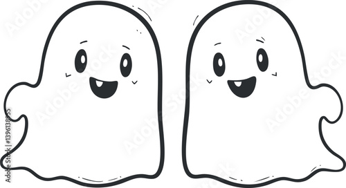Two cute cartoon ghosts with smiling faces in a playful and friendly design.
