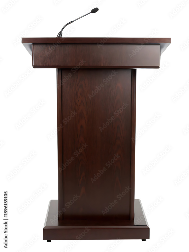 Wooden podium with microphone for speech and presentation on transparent background Wooden podium with microphone for speech and presentation on transparent background