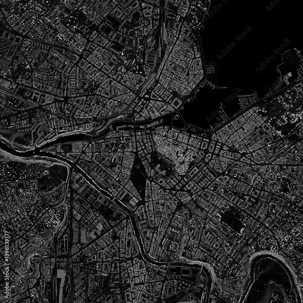 Obraz premium Stylized slope visualization of Geneva's terrain created from official Swiss LiDAR data. Creative visualization based on official raw Swiss LiDAR data (©swisstopo).