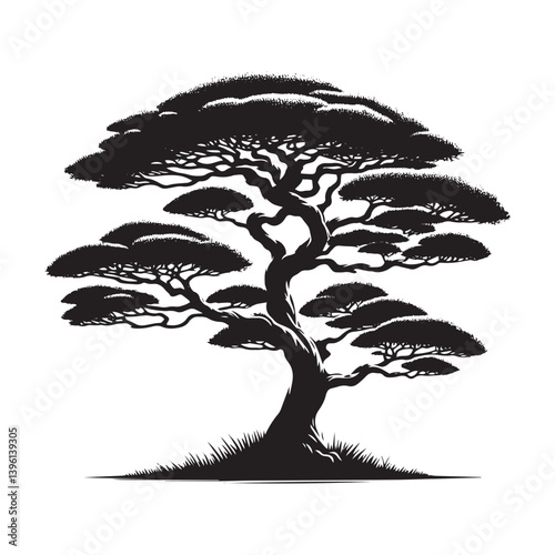 Juniper Tree Vector Silhouette, Hardy Evergreen Tree Outline, Nature-Inspired Clipart for Wall Art, Logos, Stickers, Apparel, Digital Prints, Crafts, Posters, and Home Decor.