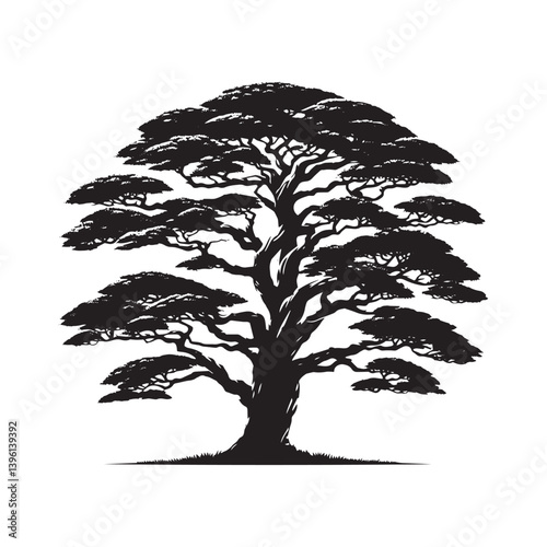 Juniper Tree Vector Silhouette, Hardy Evergreen Tree Outline, Nature-Inspired Clipart for Wall Art, Logos, Stickers, Apparel, Digital Prints, Crafts, Posters, and Home Decor.