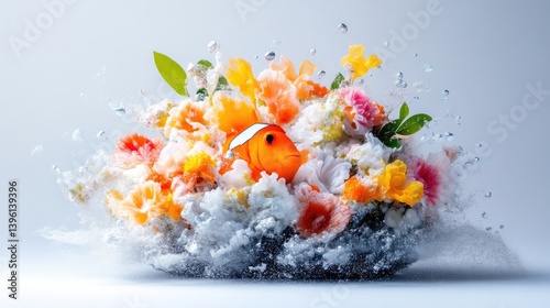 Colorful Fish Amidst Exploding Flowers