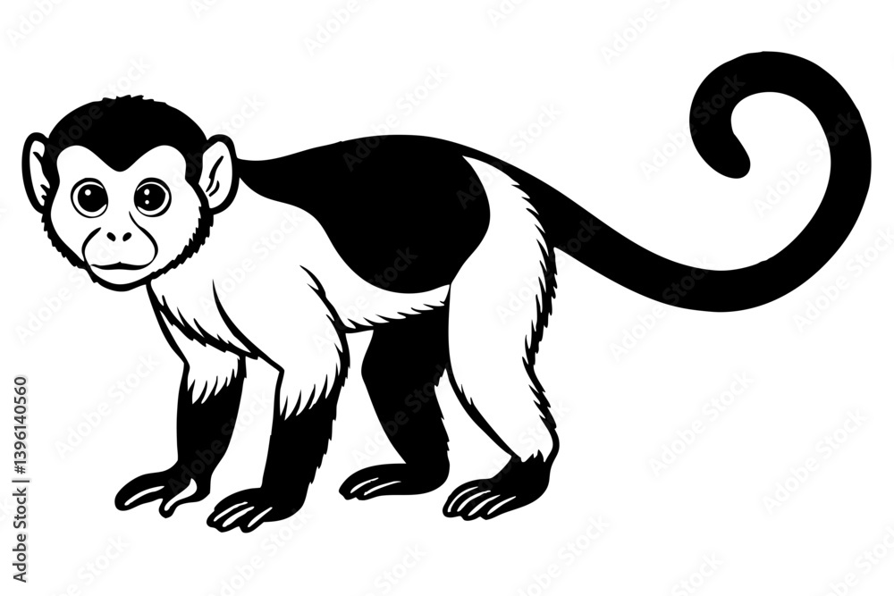 Obraz premium capuchin monkey silhouette line art vector illustration