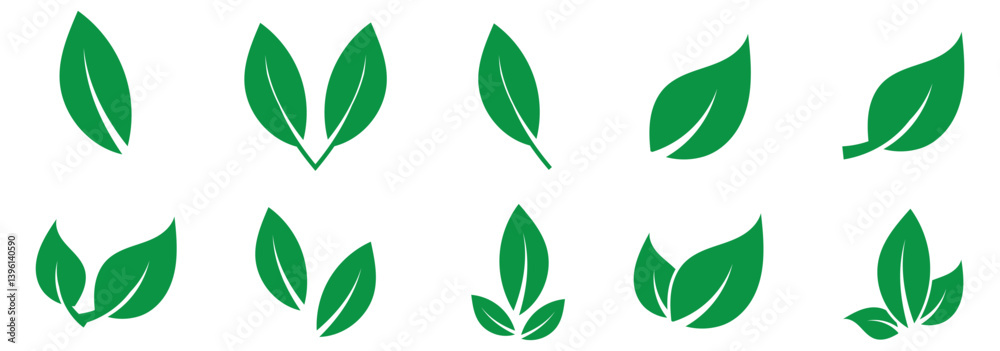 Leaf icons set ecology nature element, green leafs, environment and nature eco sign. Leaves on white background – vector Leaf icons set ecology nature element, green leafs, environment and nature eco sign. Leaves on white background – vector