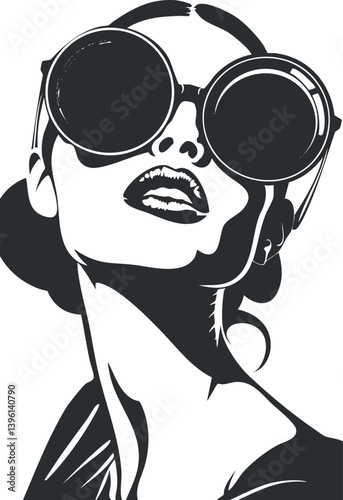 Stylish woman wearing oversized sunglasses in a chic and elegant portrait illustration.