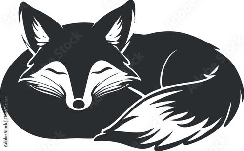 A stylized illustration of a sleeping fox curled up peacefully.