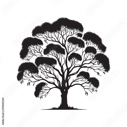 Eucalyptus Tree Vector Silhouette, Elegant Nature Tree Outline, Australian Tree Clipart for Wall Art, Logos, Stickers, Apparel, Digital Prints, Crafts, Posters, and Home Decor.