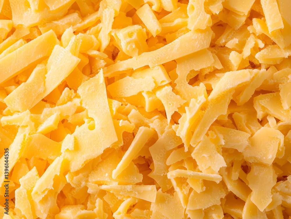 Close-up of shredded cheese showing texture and color. Close-up of shredded cheese showing texture and color.