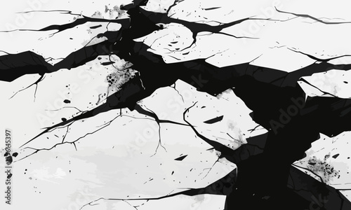 Black earthquake cracks. Floor cracking silhouettes, vector desert ground crash splits, abstract cracked destroying holes vector