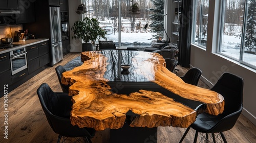 Modern dining table with epoxy resin top