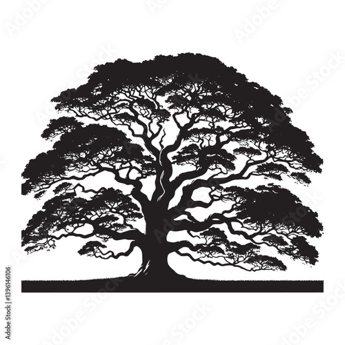 Elm Tree Vector Silhouette, Majestic Nature Tree Outline, Sturdy and Elegant Branches Clipart for Wall Art, Logos, Stickers, Apparel, Digital Prints, Crafts, and Posters.