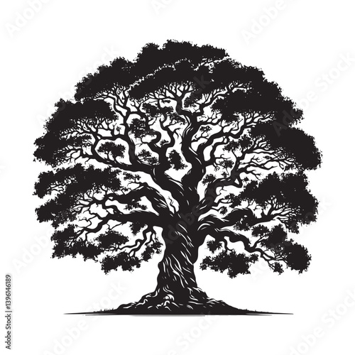 Elm Tree Vector Silhouette, Majestic Nature Tree Outline, Sturdy and Elegant Branches Clipart for Wall Art, Logos, Stickers, Apparel, Digital Prints, Crafts, and Posters.