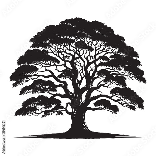 Elm Tree Vector Silhouette, Majestic Nature Tree Outline, Sturdy and Elegant Branches Clipart for Wall Art, Logos, Stickers, Apparel, Digital Prints, Crafts, and Posters.