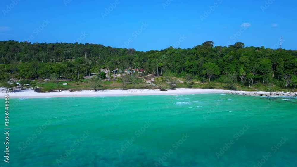 Turquoise sea white sand Royal Beach Ko Rong Spectacular aerial view drone Turquoise sea white sand Royal Beach Ko Rong Spectacular aerial view drone