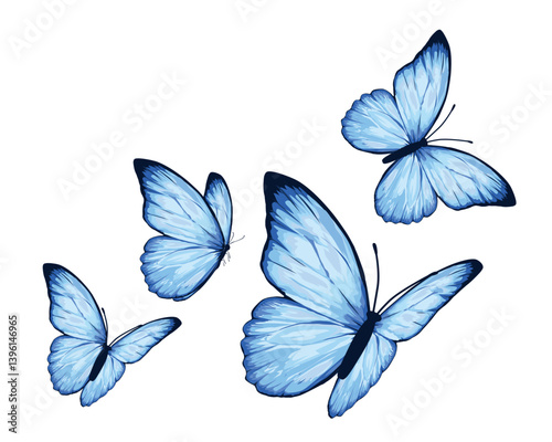 blue butterfly watercolor hand drawn design vector