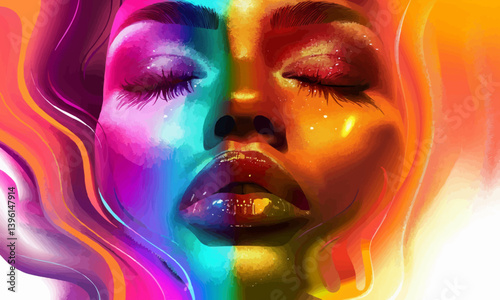 Obraz na płótnie colorful painting woman s face with colors rainbow. Vector illustration w salonie